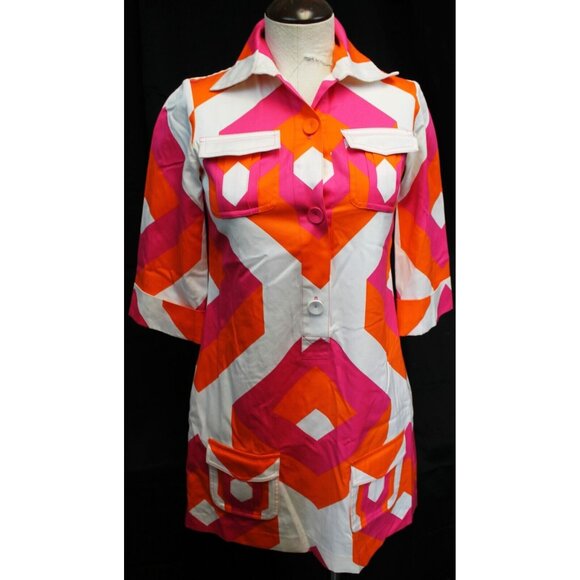 Diane von Furstenberg Retro Mod Go-Go 60s Style Shirt Dress Womens 0 Geometric - Picture 2 of 12
